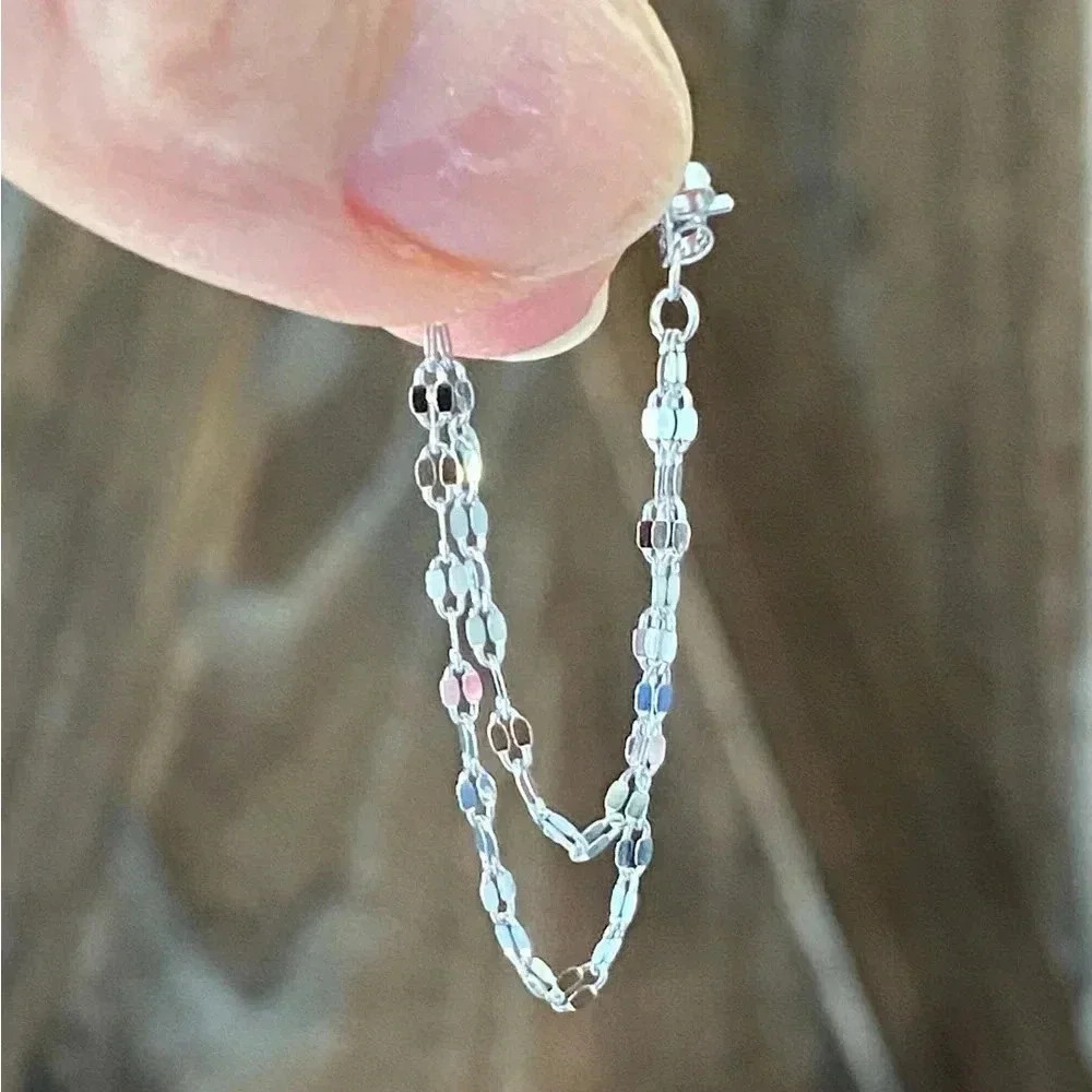 Flashy Double Chain 925 Sterling Silver Earrings NEW